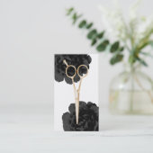 美容師金ゴールドシザースタイリストブラックフローラ 名刺 (スタンド正面)