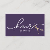 美容師金ゴールドシザータイポグラフィ深い紫 名刺 (正面)