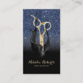 美容師金ゴールドシザーネイビーブルーブラックグラデーション 名刺 (正面)