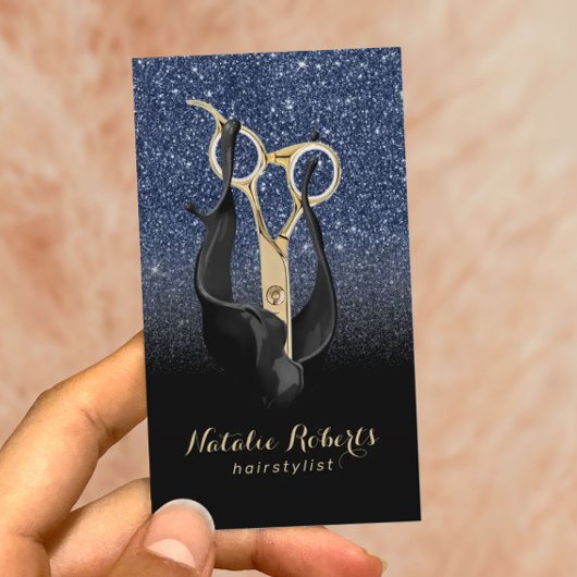 美容師金ゴールドシザーネイビーブルーブラックグラデーション 名刺
