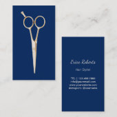 美容師金ゴールドシザーネイビーブルーミニマスリット 名刺 (正面/裏面)