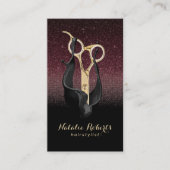 美容師金ゴールドシザーバーガンディーレッドグラデーションブラック 名刺 (正面)