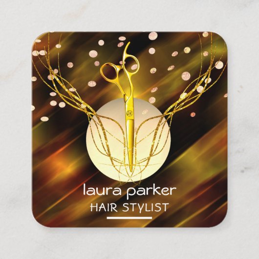 美容師金ゴールドシザーパープルムーンサロン スクエア名刺 (正面)