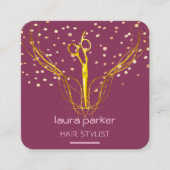 美容師金ゴールドシザーピンクエレガントサロン スクエア名刺 (正面)