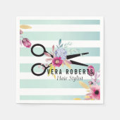 美容師金ゴールドシザーフローラ ストライプの スタンダードカクテルナプキン (正面)