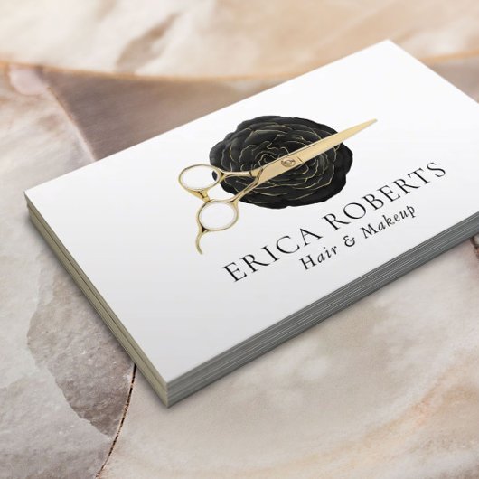 美容師金ゴールドシザーブラックバラ美しいサロン 名刺