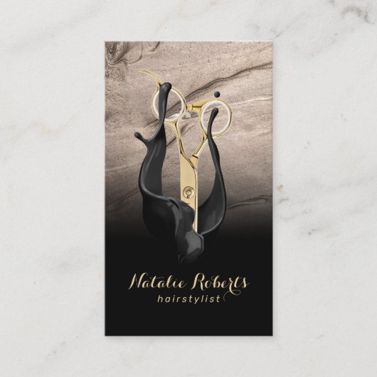 美容師金ゴールドシザーブラック&ボルンズサロン 名刺 (正面)