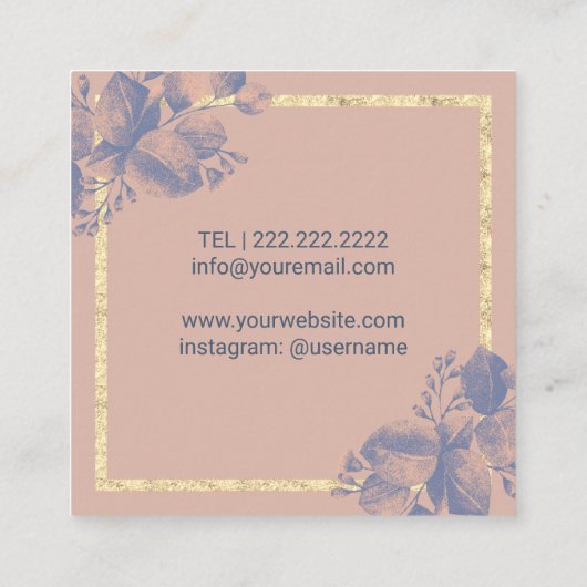 美容師金ゴールドシザーボタニカルダスティーバラ スクエア名刺 (裏面)