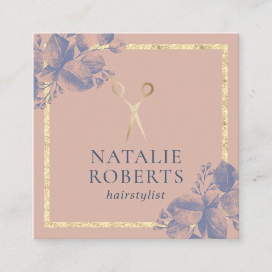 美容師金ゴールドシザーボタニカルダスティーバラ スクエア名刺 (正面)