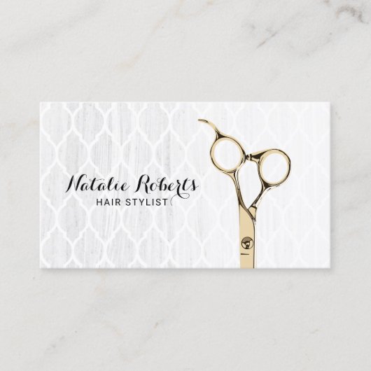 美容師金ゴールドシザーマモダンーブルヘアサロン 名刺 (正面)