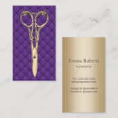 美容師金ゴールドシザーラグジュアリーパープルサロン 名刺 (正面/裏面)