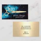 美容師金ゴールドシザーレインウィンドウサロン 名刺 (正面/裏面)