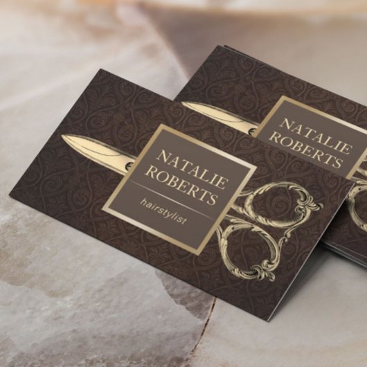 美容師金ゴールドシザーヴィンテージダマスク 名刺