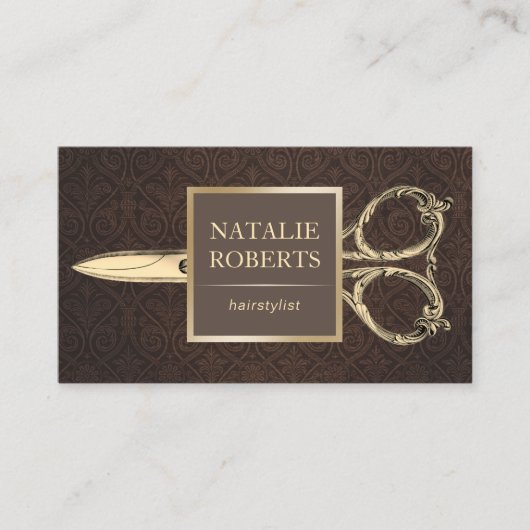 美容師金ゴールドシザーヴィンテージダマスク 名刺 (正面)