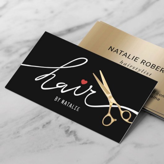 美容師金ゴールドシザー美しいサロンブラック金ゴールド 名刺