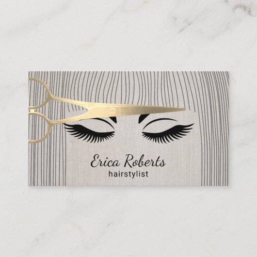 美容師金ゴールドシザー&ガールサロンリネン 名刺 (正面)