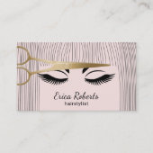 美容師金ゴールドシザー&ガールサロン赤面ピンク 名刺 (正面)