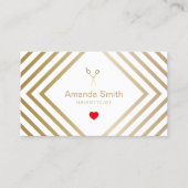 美容師金ゴールドシザー&ハート幾何学的サロン 名刺 (正面)