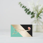 美容師金ゴールドシザー&フラワーモダンストライプズ 名刺 (スタンド正面)