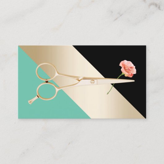 美容師金ゴールドシザー&フラワーモダンストライプズ 名刺 (正面)