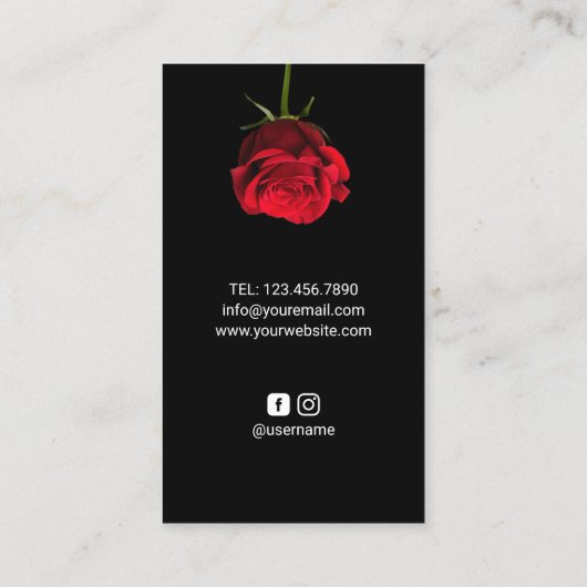 美容師金ゴールドシザー&レッドローズフラワーサロン 名刺 (裏面)