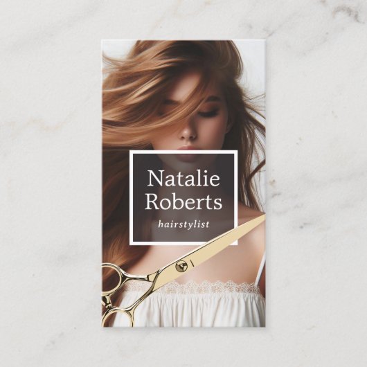 美容師金ゴールドシザー&ロングヘアガールサロン 名刺 (正面)