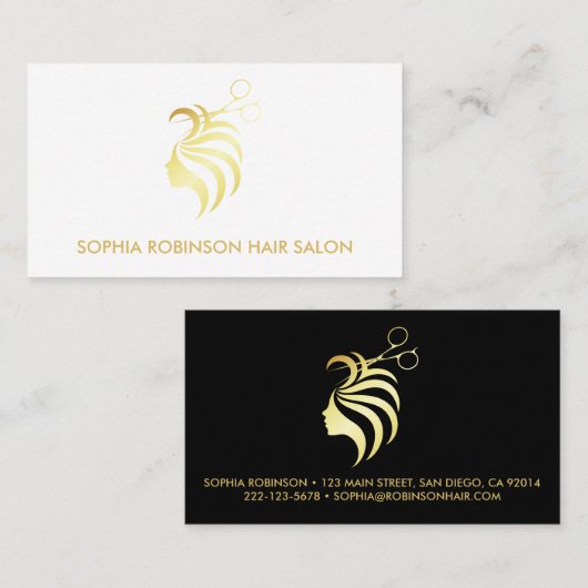 美容師金ゴールドスクリプトはさみカスタム 名刺 (正面/裏面)
