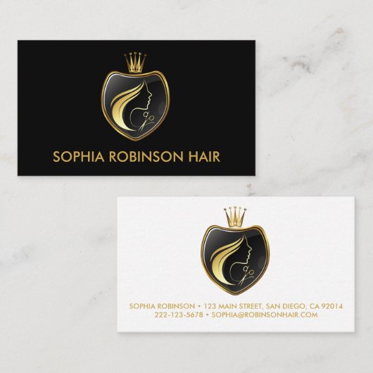 美容師金ゴールドスクリプトはさみクラウン 名刺 (正面/裏面)