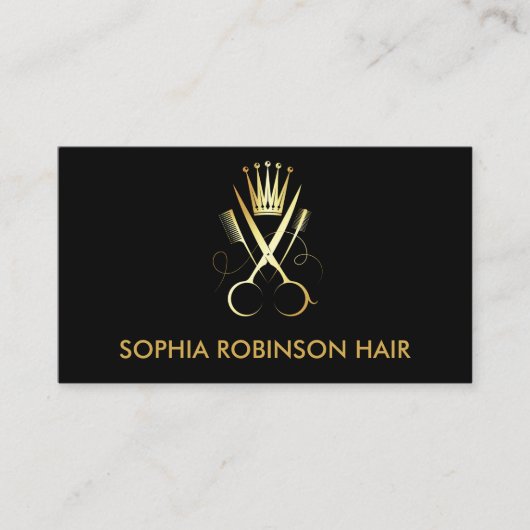 美容師金ゴールドスクリプトはさみコームクラウン 名刺 (正面)