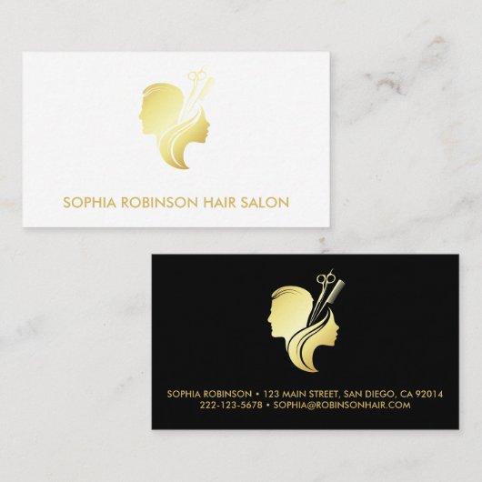 美容師金ゴールドスクリプトはさみユニセックスカスタム 名刺 (正面/裏面)