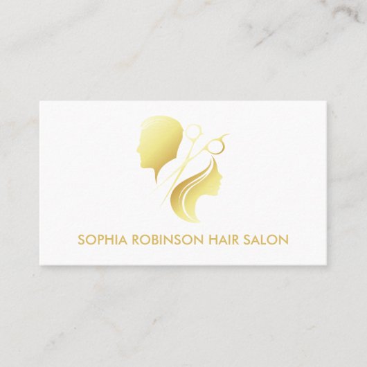 美容師金ゴールドスクリプトはさみユニセックスカスタム 名刺 (正面)