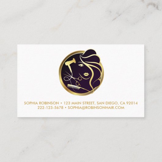 美容師金ゴールドスクリプトはさみ櫛乾燥機 名刺 (裏面)