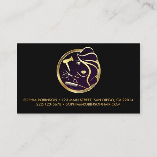 美容師金ゴールドスクリプトはさみ櫛乾燥機 名刺 (裏面)