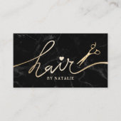 美容師金ゴールドスクリプトサロンブラックマーブル 名刺 (正面)