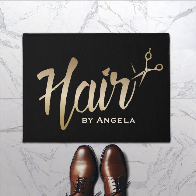 美容師金ゴールドスクリプトモダン美しいサロン ドアマット (クリエイターアップロード済み)
