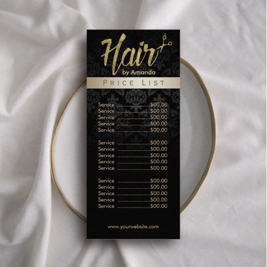 美容師金ゴールドスクリプト美しいサロン価格表 ラックカード