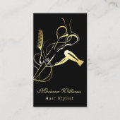 美容師金ゴールドスタイリッシュシザーコードqrコードブラック 名刺 (正面)