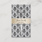 美容師金ゴールドストライプのブラックダマスクアポイントメント 予約カード (正面)