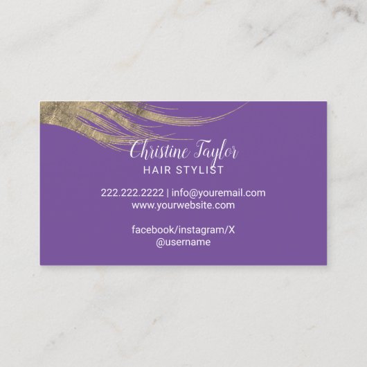 美容師金ゴールドタイポグラフィ美しいサロン紫 名刺 (裏面)