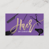 美容師金ゴールドタイポグラフィ美しいサロン紫 名刺 (正面)