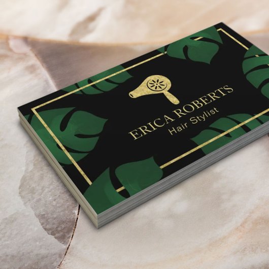 美容師金ゴールドドライヤーロゴ熱帯サロンスパ 名刺