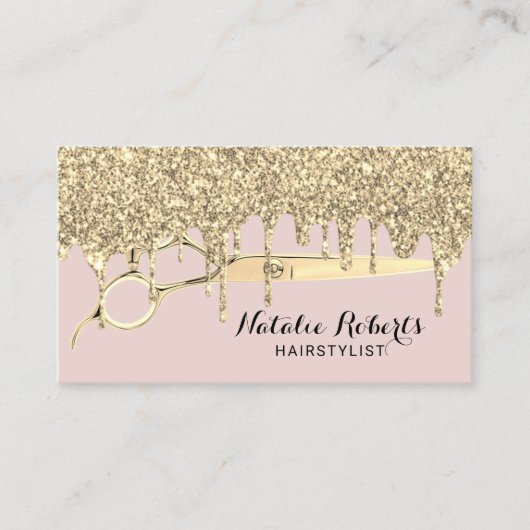 美容師金ゴールドドリップス赤面ピンク美しいサロン 名刺 (正面)