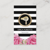 美容師金ゴールドヘアドライヤーモダンストライプフローラ 名刺 (正面)