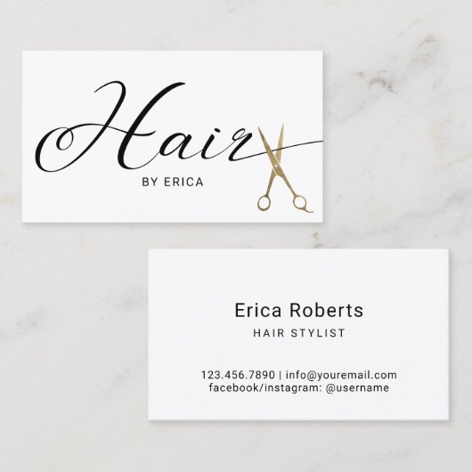 美容師金ゴールド切断サロンエレガントタイポグラフィ 名刺 (正面/裏面)