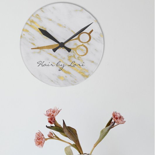 美容師金ゴールド大理石はさみパーソナライズされた ラウンド壁時計