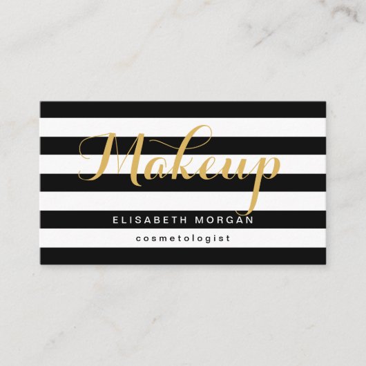 美容師金ゴールド書道白黒ストライプ 名刺 (正面)