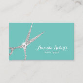 美容師銀グリッターシザーサロンティール(緑がかった色) 名刺 (正面)