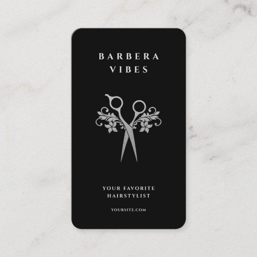 美容師黒銀はさみモダンフローラ 名刺 (正面)