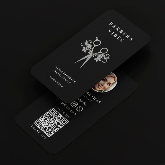 美容師黒銀はさみモダンフローラ 名刺