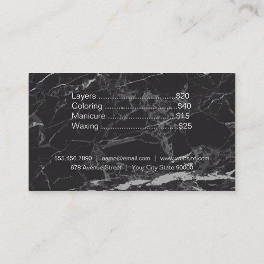 美容師 |ゴールデンシアースコーム |黒い大理石 名刺 (裏面)